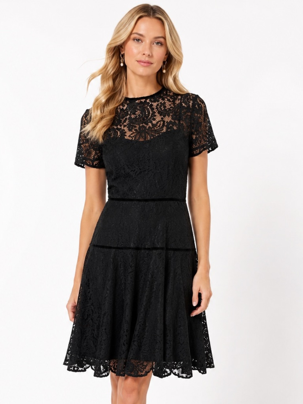Jill Stuart Elegant Black Lace Fit-and-Flare Dress with a Teal Lining size 4
